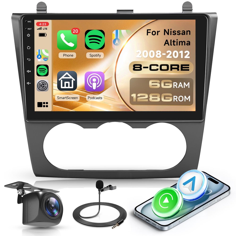 Rimoody 8 Core 6+128G Android 15 Car Stereo for Nissan Altima 2008-2012 with Wireless Carplay Android Auto, 9 Touch Screen Car Radio with GPS Bluetooth Mirror Link WiFi FM/RDS DSP Backup Camera SWC