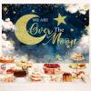 10X10ft We are Over The Moon Baby Shower Decorations Photo Backdrop Photography Background, Moon and Stars Starry Night Celestial Party Backdrops Photo Booth Prop Wall Decor Tablecloth view 2