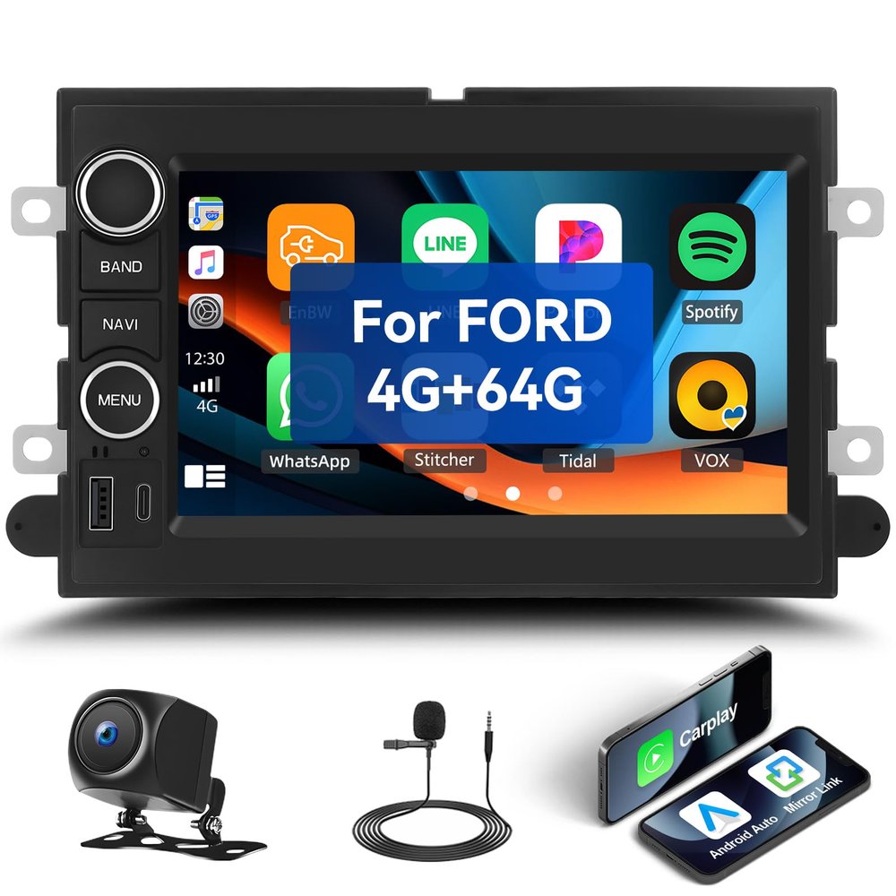 [4+64G] Android 15 Car Stereo for Ford F150 F250 F350 Fusion Edge Explorer Taurus Freestar with Wireless Carplay&Android Auto,7 Inch Car Radio with Mirror Link,WiFi,GPS,Bluetooth,FM/RDS,SWC,32EQ,USB