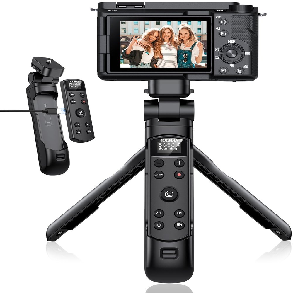 for Sony Tripod with Rechargeable Remote Control - Aodelan Wireless Shooting Grip Mini Tripod with OLED Screen for Vlogging for ZV-E10,ZV-1F,RX100 VII,a6100,a6400,a7 III,a9 II; Replace Sony GP-VPT2BT