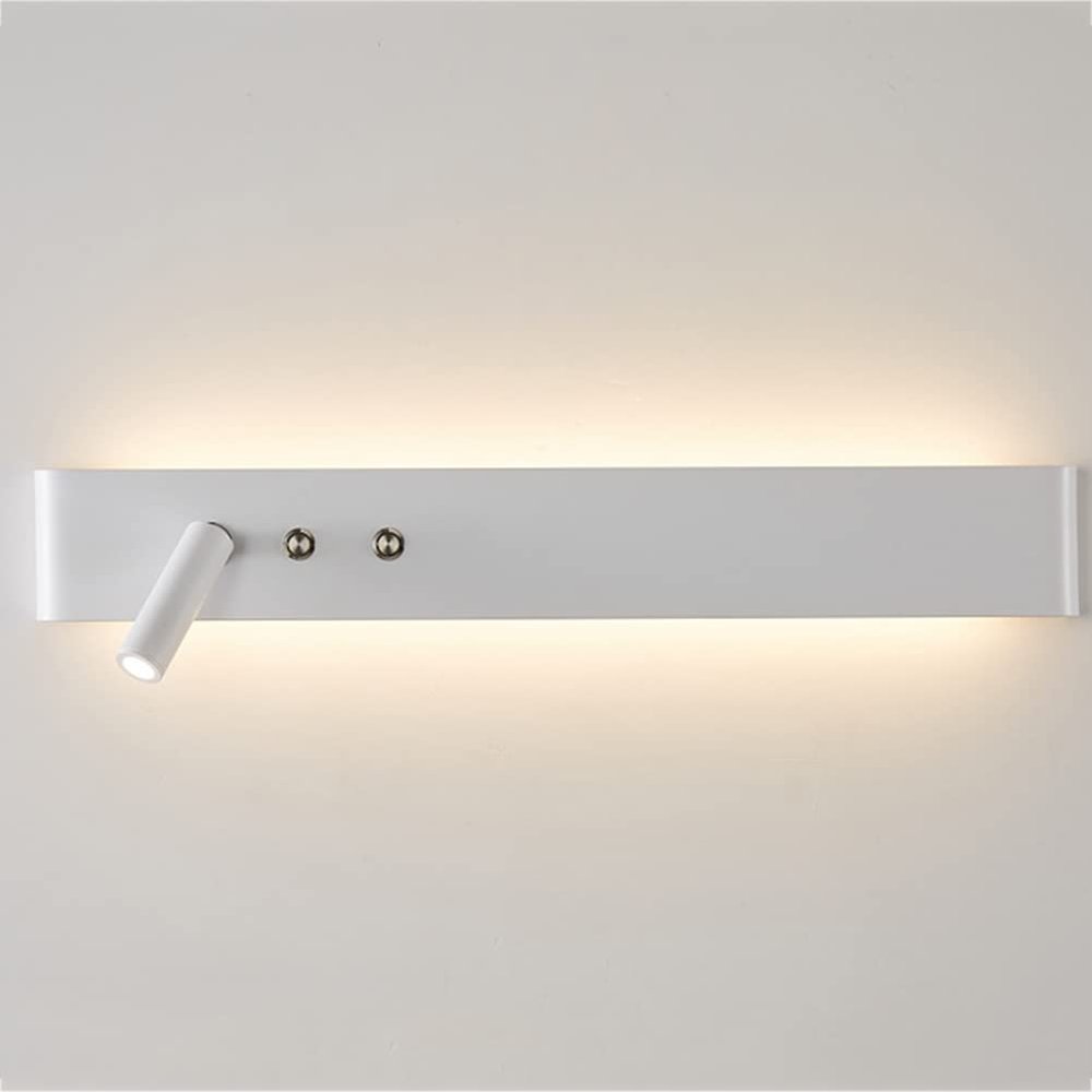 Up Down Wall Light with 2 Switches Modern LED 20W Indoor Long Stripe 3W Reading Lamp Bedroom Bedside Warm 3000K for Living Room Stair Corridor,White