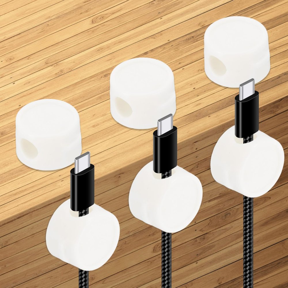 PATIKIL Cable Organizer Holder, 6 Pcs Magnetic Spring Desk Cable Management Clips Adhesive Cord Holder Keepers for Office Desktop Wall Car, White