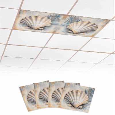 Yukro 4 Pack Fluorescent Light Covers Conch Palm Leaf Vintage Ocean Palm Leaf Abstract Retro Magnetic Light Covers Fluorescent Ceiling Shade Filters for Classroom Office School Home 4 x 2 Feet
