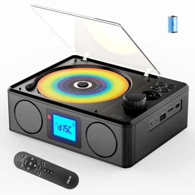 Kuephom Portable CD Player with Speakers: Rechargeable Bluetooth CD FM Radio with Remote - MP3/USB/TF playable with Stereo Sound - Sleep Timer/LCD Display/Earphone Jack - Music Lover/Nostalgia Gift