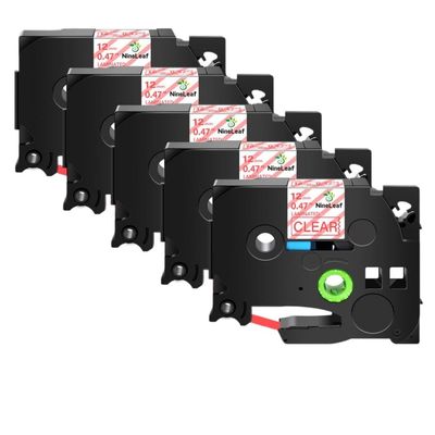 5 Pack 12mm Black On White Label Tapes Compatible with TZe-231 TZe-241 TZe-335 TZe-631 for PT-1180 H110 Label Printers(Red on Clear)