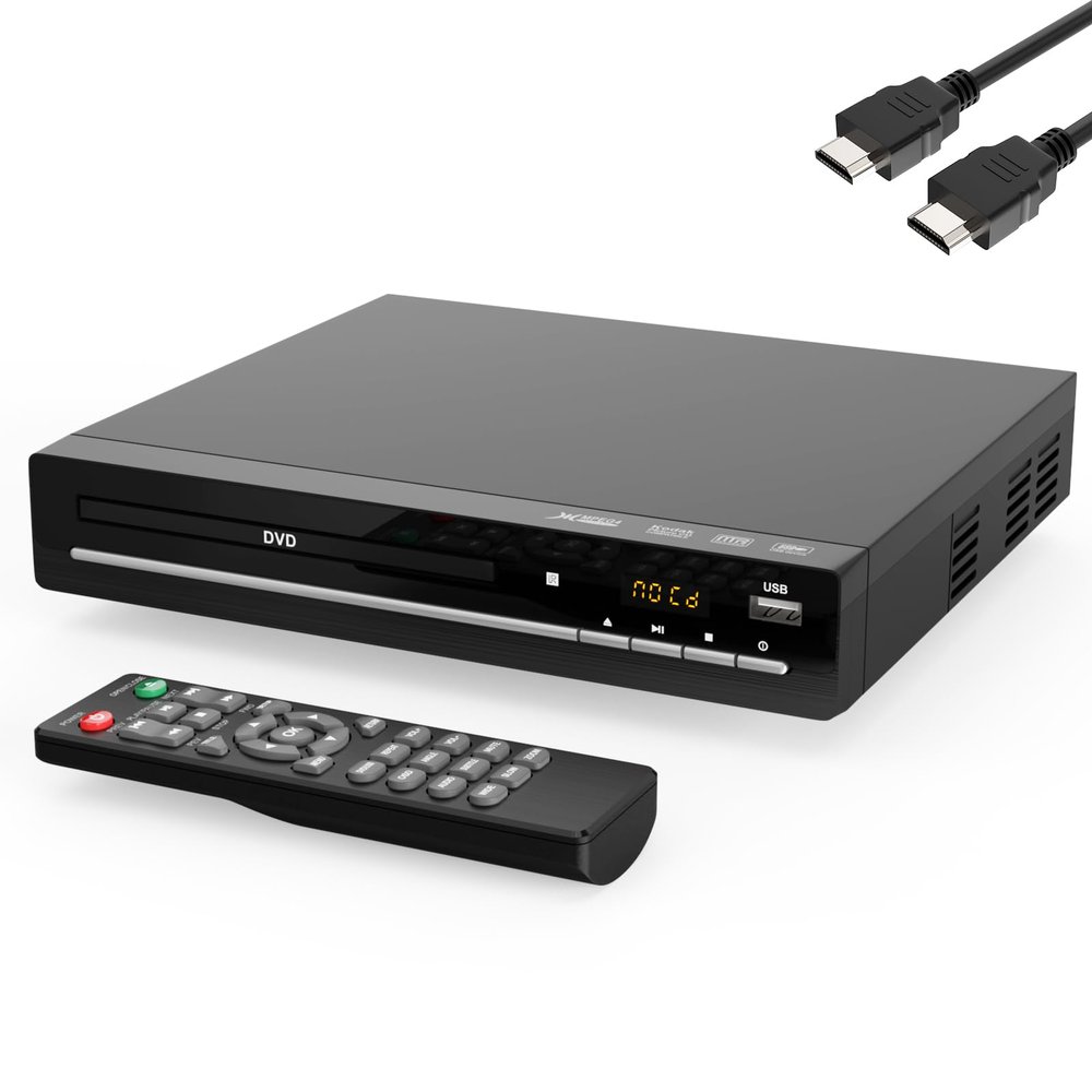 DVD Player for TV with HDMI, Region FreeCD Player for Home, Plays All Regions and Formats, Mini DVD Player with USB, Remote, HDMI and RCA Cables Included