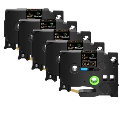 5 Pack 12mm Black On White Label Tapes Compatible with TZe-231 TZe-241 TZe-335 TZe-631 for PT-1180 H110 Label Printers(Gold on Black)