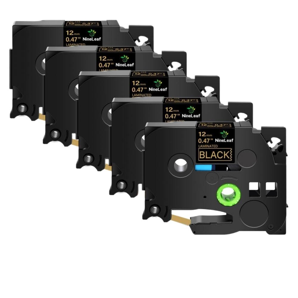 5 Pack 12mm Black On White Label Tapes Compatible with TZe-231 TZe-241 TZe-335 TZe-631 for PT-1180 H110 Label Printers(Gold on Black)