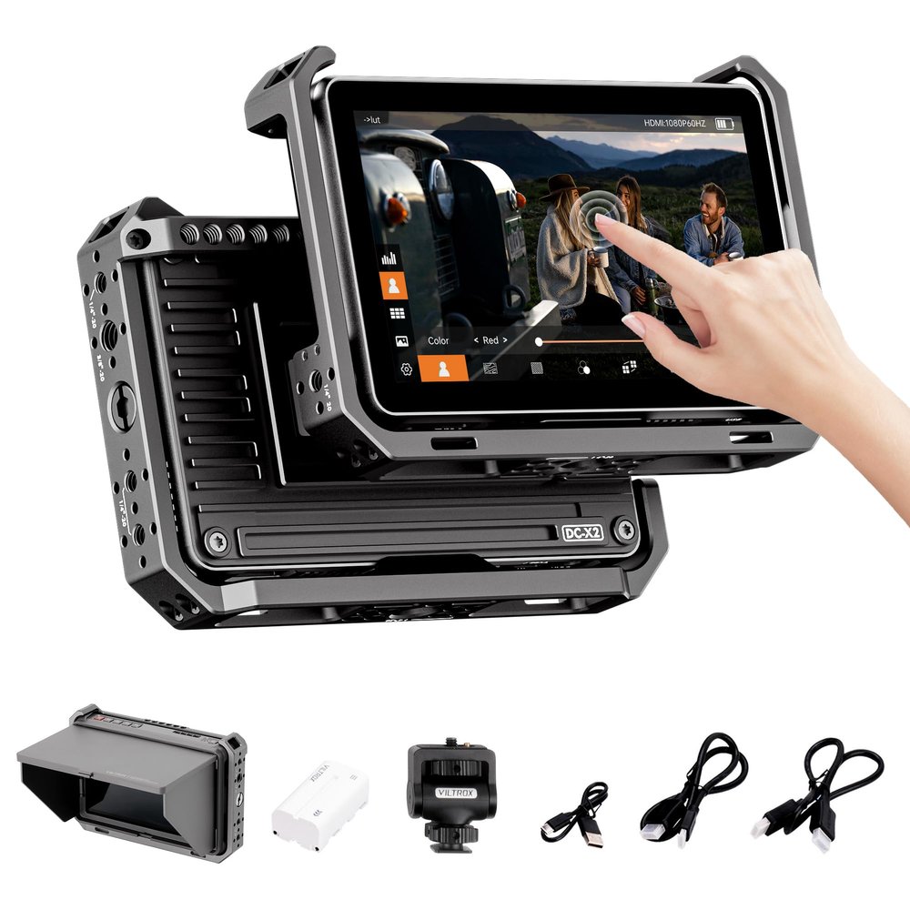 VILTROX DC-X2 6" Camera Field Monitor Kit with Rig Cage 2000 nits HD1920x1080 IPS Touch Screen DSLR Camera Monitor with 3D LUTs, 4K HDMI Loop in/Out with Peak Focus Video Assist Waveform,Sunshade Hood