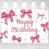 15x8ft Pink Bow Birthday Backdrop for Girls Women Pink Birthday Party Photography Background Bow Theme Happy Birthday Banner Decorations Portraits Photo Studio Props view 1