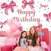 15x8ft Pink Bow Birthday Backdrop for Girls Women Pink Birthday Party Photography Background Bow Theme Happy Birthday Banner Decorations Portraits Photo Studio Props view 4