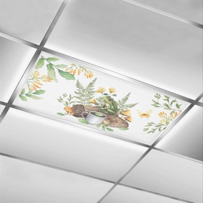 TvonTa Tey Fluorescent Light Covers for Drop Ceiling Pastoral Frog Coffee Plant Magnetic Light Filters, Watercolor Country Scenery Ceiling Shade Filters for Home Classroom Office,2x4 ft,1Pack