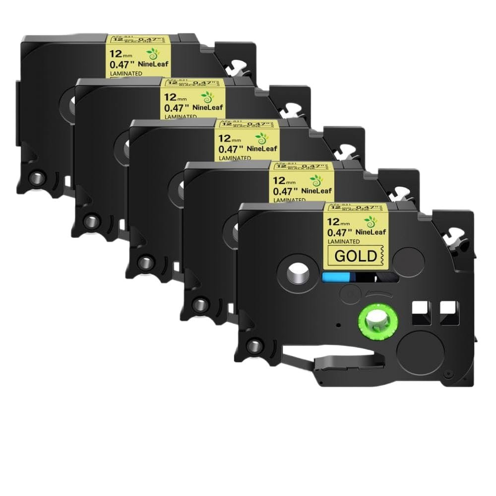 5 Pack 12mm Black On White Label Tapes Compatible with TZe-231 TZe-241 TZe-335 TZe-631 for PT-1180 H110 Label Printers(Black on Yellow)