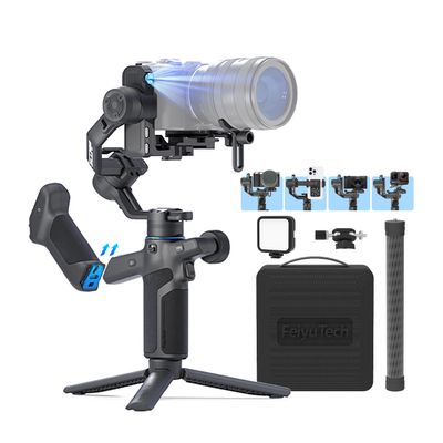 Feiyu SCORP Mini-3-Pro [Combo] AI Tracker Camera Gimbal+Storage Bag+Fill Light+275mm Extension Pole+Articulating Arm,Detachable Remote Handle,18m AI Tracking,All-in-One Stabilizer,Max 4.4lbs Payload