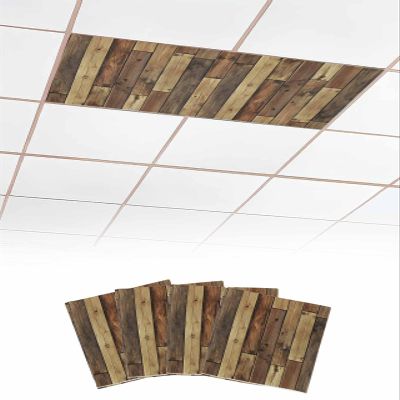 Fluorescent Light Covers for Drop Ceiling Vintage Farmhouse Wood Board Magnetic Light Filters, Classic Farm Wooden Ceiling Shade Filters for Home Classroom Office,2x4 ft,4Packs