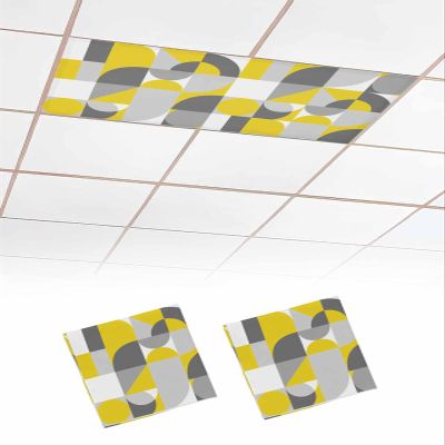 TvonTa Tey Fluorescent Light Covers for Drop Ceiling Yellow Grey Color Block Magnetic Light Filters, Abstract Geometric Pattern Ceiling Shade Filters for Home Classroom Office,2x4 ft,2Packs