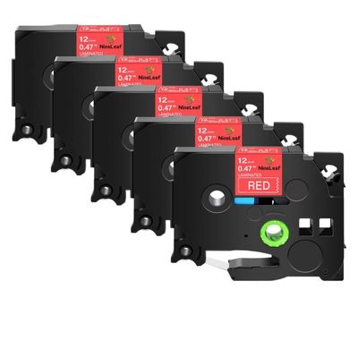 5 Pack 12mm Black On White Label Tapes Compatible with TZe-231 TZe-241 TZe-335 TZe-631 for PT-1180 H110 Label Printers(White on red)