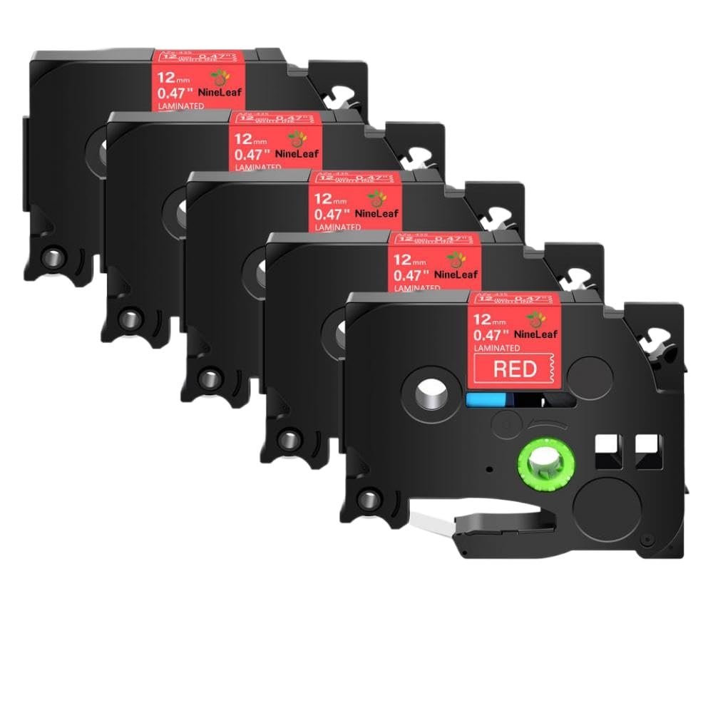 5 Pack 12mm Black On White Label Tapes Compatible with TZe-231 TZe-241 TZe-335 TZe-631 for PT-1180 H110 Label Printers(White on red)