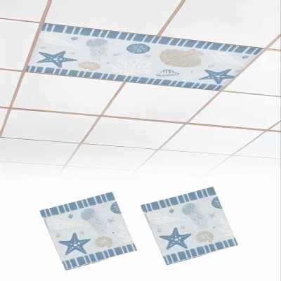 TvonTa Tey Fluorescent Light Covers for Drop Ceiling Oceans Shells Stars Jellyfish Nuts Magnetic Light Filters, Blue Stripes Ceiling Shade Filters for Home Classroom Office,2x4 ft,2Packs
