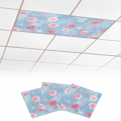 TvonTa Tey Fluorescent Light Covers for Drop Ceiling Classic Pink Flower Ripples Magnetic Light Filters, Fantasy Floral Ceiling Shade Filters for Home Classroom Office,2x4 ft,3Packs