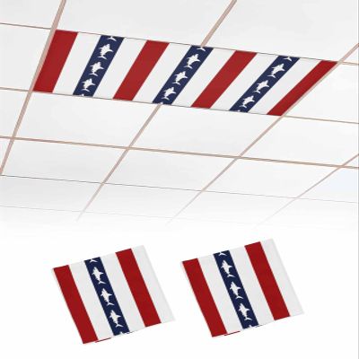 Fluorescent Light Covers for Drop Ceiling Classic Marine Shark Magnetic Light Filters, Red White Geometric Stripe Ceiling Shade Filters for Home Classroom Office,2x4 ft,2Packs