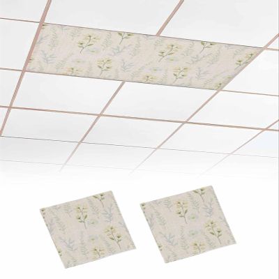 TvonTa Tey Fluorescent Light Covers for Drop Ceiling Watercolor Pastoral Flowers Magnetic Light Filters, Vintage Floral on Linen Ceiling Shade Filters for Home Classroom Office,2x4 ft,2Packs