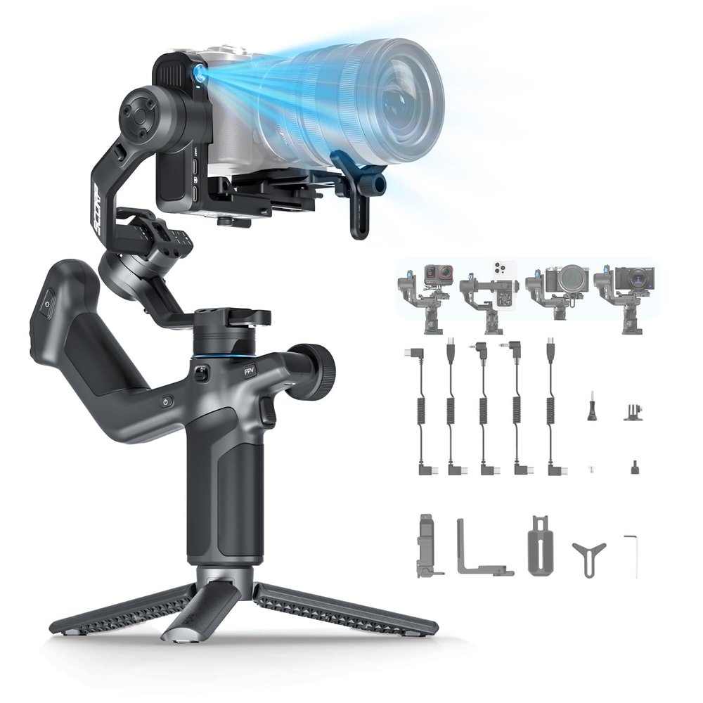 FeiyuTech SCORP MINI-3 Combo AI Tracking Camera Gimbal,All-in-One 3-Axis Stabilizer with Vertical Shooting,Bluetooth&Cable Control,Max 4.41 lbs,for Sony Canon Nikon Panasonic Fujifilm DJI GoPro iPhone