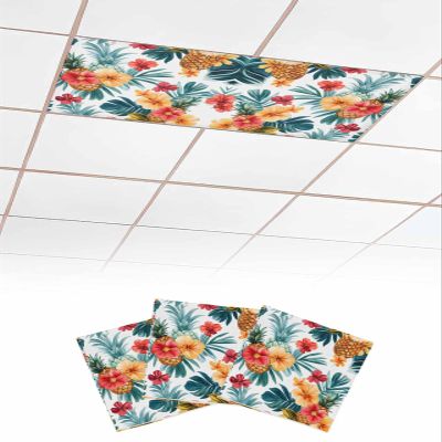 Fluorescent Light Covers for Drop Ceiling Summer Pineapple Flower Magnetic Light Filters, Tropical Palm Leaves Ceiling Shade Filters for Home Classroom Office,2x4 ft,3Packs