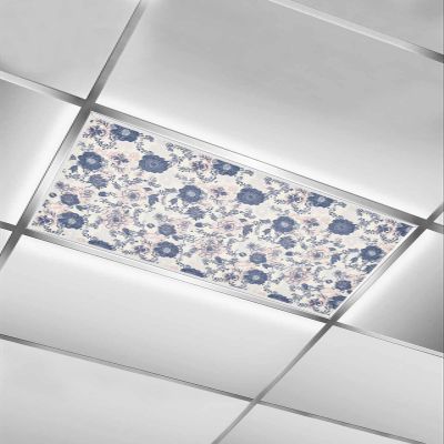 TvonTa Tey Fluorescent Light Covers for Drop Ceiling Watercolor Blue Pink Flower Magnetic Light Filters, Retro Country Floral Ceiling Shade Filters for Home Classroom Office,2x4 ft,1Pack