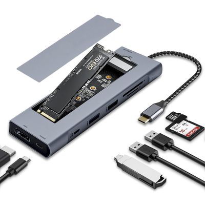 8-in-1 USB C Hub with M.2 NVMe SSD Enclosure, 4K HDMI, 100W PD, 10Gbps USB-C, USB3.1, SD/TF Card Reader for XPS, Dell, MacBook Pro, iPad Pro Upgraded