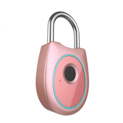 Fingerprint Padlock IP65 Anti-Theft Intelligent for Sports Gym School Out Door Fence Backpack Suitcase, Luggage Suitcase, Office, No App (Color : Pink)