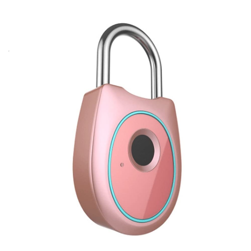 Fingerprint Padlock IP65 Anti-Theft Intelligent for Sports Gym School Out Door Fence Backpack Suitcase, Luggage Suitcase, Office, No App (Color : Pink)