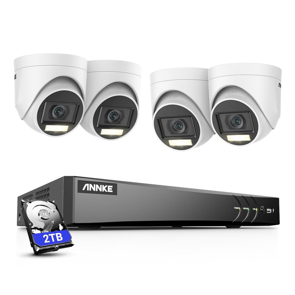 ANNKE 8CH Security Camera System, H.265+ 5-in-1 4K DVR Recorder with AI Motion Detection, 4X 3K Turret CCTV Outdoor Cams with Smart Dual Light, Built-in Mic, Compatible with Alexa, 2TB Hard Drive