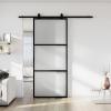 24 x 84 in Metal and Glass Sliding Barn Door with Installation Hardware Kit (Soft-Close Included) view 1