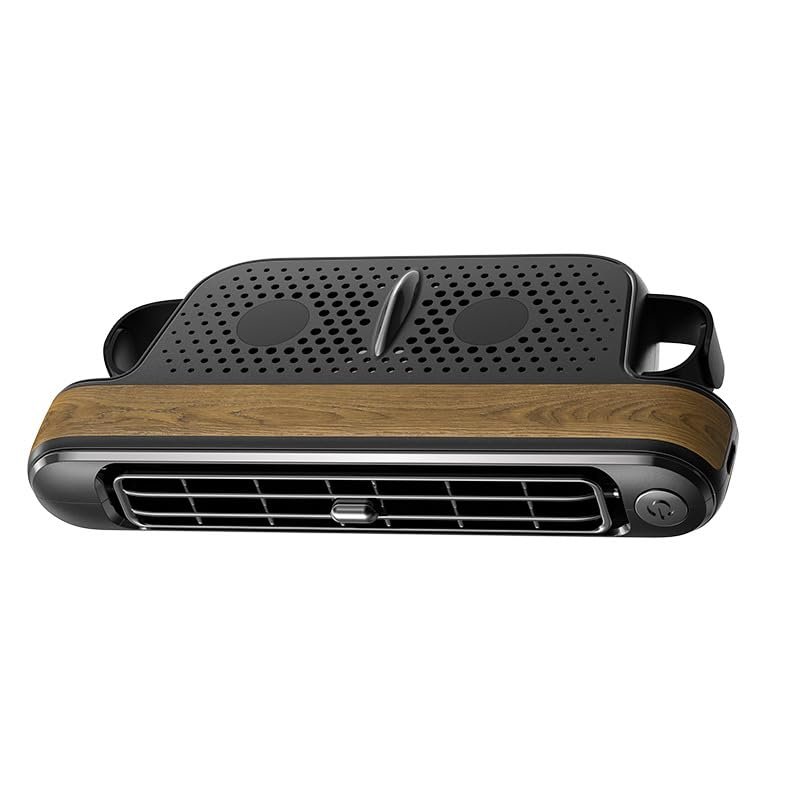 Car Headrest Cooling Fan, USB Powered, 3-Speed Dual Turbo, Bladeless Design, Black/Brown/Wood Grain (Black And Wood)