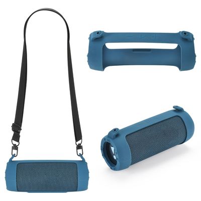ZLiT Silicone Cover Case for JBL FLIP 7 Portable Speaker Carrying Strap Cover Sleeve Skin with Strap (Blue)