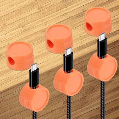 PATIKIL Cable Organizer Holder, 6 Pcs Magnetic Spring Desk Cable Management Clips Adhesive Cord Holder Keeper for Office Desktop Wall Car, Orange