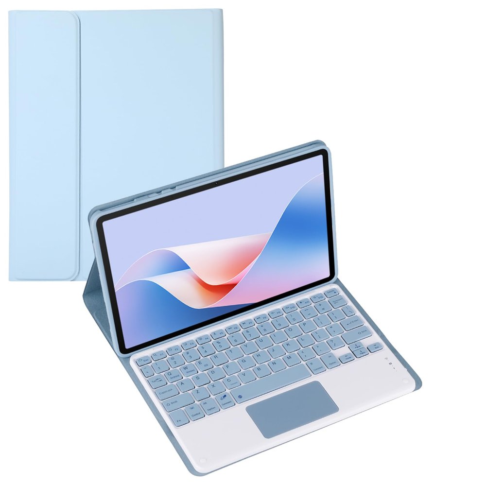 Keyboard Case for Lenovo Tab M10 Plus 3rd Gen 2022 10.6inch Tablet, Wireless Keyboard Multi Angle Bracket Protective Cover and Mouse, PU Soft Silicon Border (Blue,TouchPad)