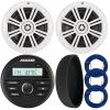 Kicker 46KMC2 Marine Bluetooth All-Weather AM/FM USB/AUX Gauge Style Media Center Receiver W/Black Cover, 2X 6.5 150 Watts Max Power Boat Coaxial White Speakers, 3X 20 Feet 16 Gauge Speaker Wire view 1