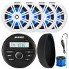 KICKER 46KMC2 Marine Bluetooth All-Weather AM/FM USB/AUX Gauge Style Media Center Receiver W/Black Cover, 4X 6.5 150W Max Power White RGB LED Coaxial Boat Speakers, 50 Feet 16G Speaker Wire, Antenna view 1