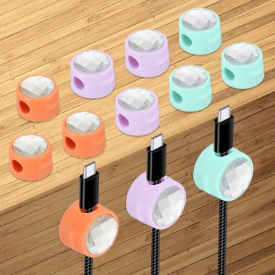 PATIKIL Cable Organizer Holder, 12Pcs Magnetic Spring Desk Cable Management Clips Adhesive Cord Keepers for Office Desktop Wall, Orange/Blue/Purple