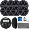 Kicker 46KMC2 Marine Bluetooth All-Weather AM/FM USB/AUX Gauge Style Media Center Receiver W/Black Cover, 8X 6.5 100W Max Power 2-Way Boat Speakers, 4-Channel Amplifier W/Kit, Antenna, Speaker Wire view 1