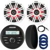 KICKER 46KMC2 Marine Bluetooth All-Weather AM/FM USB/AUX Gauge Style Media Center Receiver W/Black Cover, 2X 6.5 195W Max Power RGB LED Coaxial Speakers W/White Grille, Antenna, 3X Speaker Wire view 1