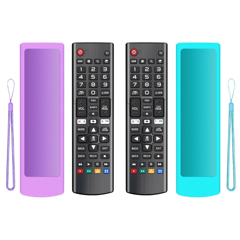 (2+2 Packs) Replacement Remote Control No Setup Fit LG TV Remote with Anti-Lost Soft Protective Silicone Cover Case Blue & Purple, Universal for LG All Smart LCD LED HDTV UHD OLED 3D 4K TVs