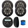 Kicker 46KMC2 Marine Bluetooth All-Weather AM/FM USB/AUX Gauge Style Media Center Receiver W/Black Cover, 4X 6.5 150 Watt Max Power 2-Way Black Boat Audio Speakers, 50 Feet 16 Gauge Speaker Wire view 1