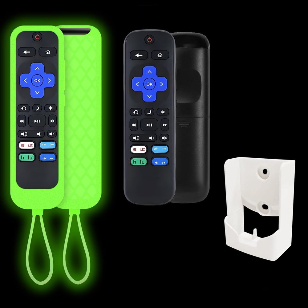 (2+1+1 Pack) Replacement Remote Fit Roku TV No Setup with Blue Soft Protective Silicone Cover & Mount Holder Compatible with TCL/Hisense/Onn/Sharp/Element/Philips Roku Smart TV