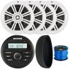 KICKER 46KMC2 Marine Bluetooth All-Weather AM/FM USB/AUX Gauge Style Media Center Receiver W/Black Cover, 4X 6.5 150 Watts Max Power 2-Way Boat Coaxial White Speakers, 50 Feet 16 Gauge Speaker Wire view 1