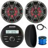 Kicker 46KMC2 Marine Bluetooth All-Weather AM/FM USB/AUX Gauge Style Media Center Receiver W/Black Cover, 2X 6.5 195W Max Power RGB LED Coaxial Speakers W/Grille, 22" Antenna, 50 Feet Speaker Wire view 1
