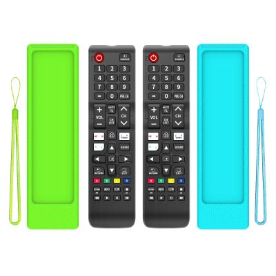 (2+2 Packs) Replacement Remote Control No Setup Fit Samsung TV Remote with Anti-Lost Soft Protective Silicone Cover Case Green & Blue Compatible with Samsung LCD LED HDTV 3D Smart TVs Models