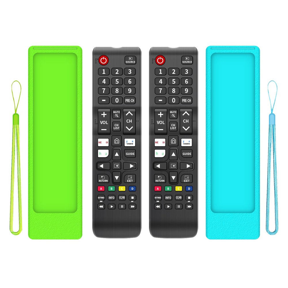 (2+2 Packs) Replacement Remote Control No Setup Fit Samsung TV Remote with Anti-Lost Soft Protective Silicone Cover Case Green & Blue Compatible with Samsung LCD LED HDTV 3D Smart TVs Models